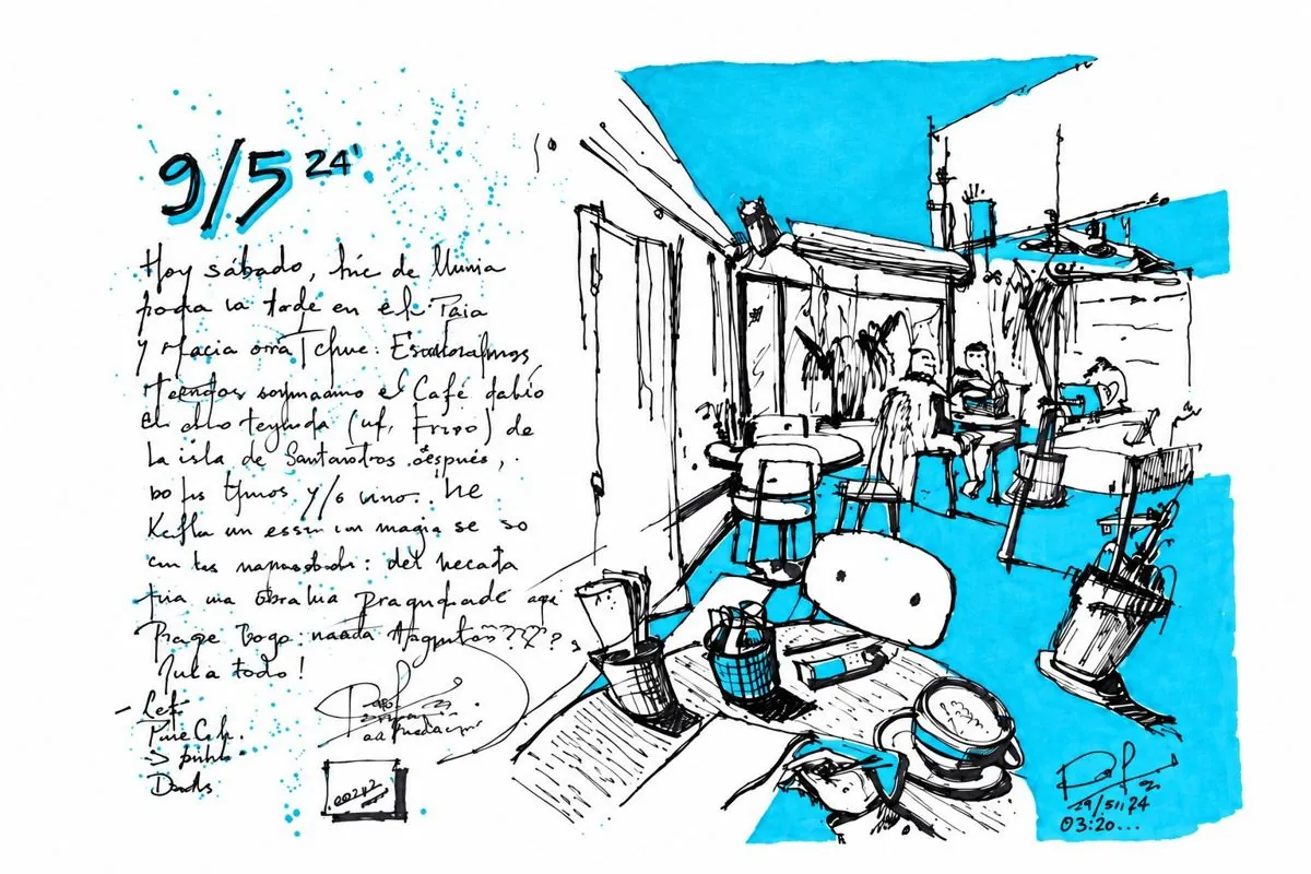 Café en invierno, tinta y acrílico