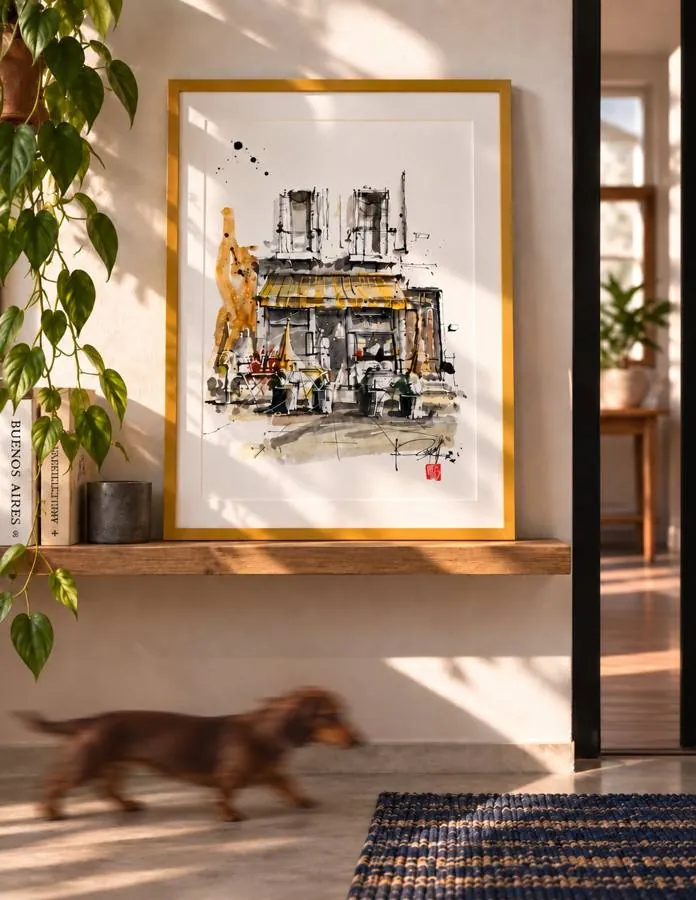 Fachada de café, Av. Bolívar, ambientada en un espacio