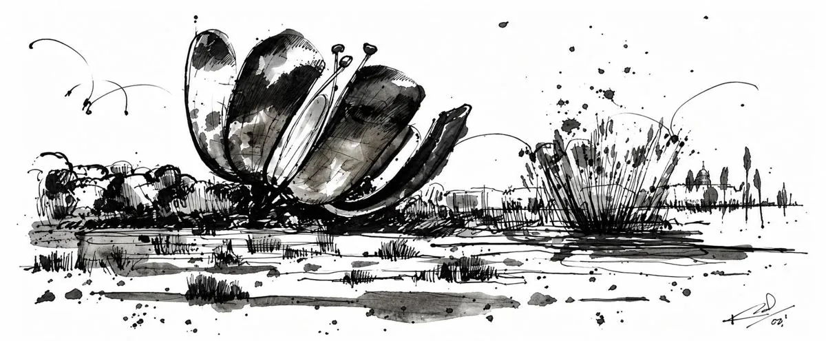 Floralis Genérica, tinta china