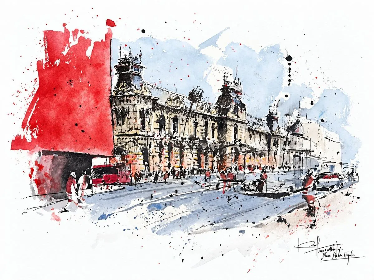 Palacio de las Aguas, tinta y acuarela