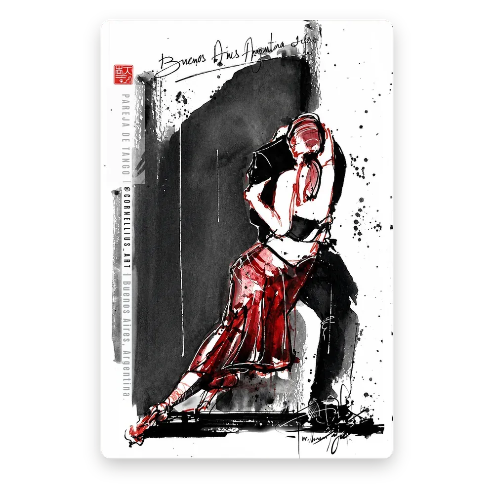 Postal de una pareja de tango