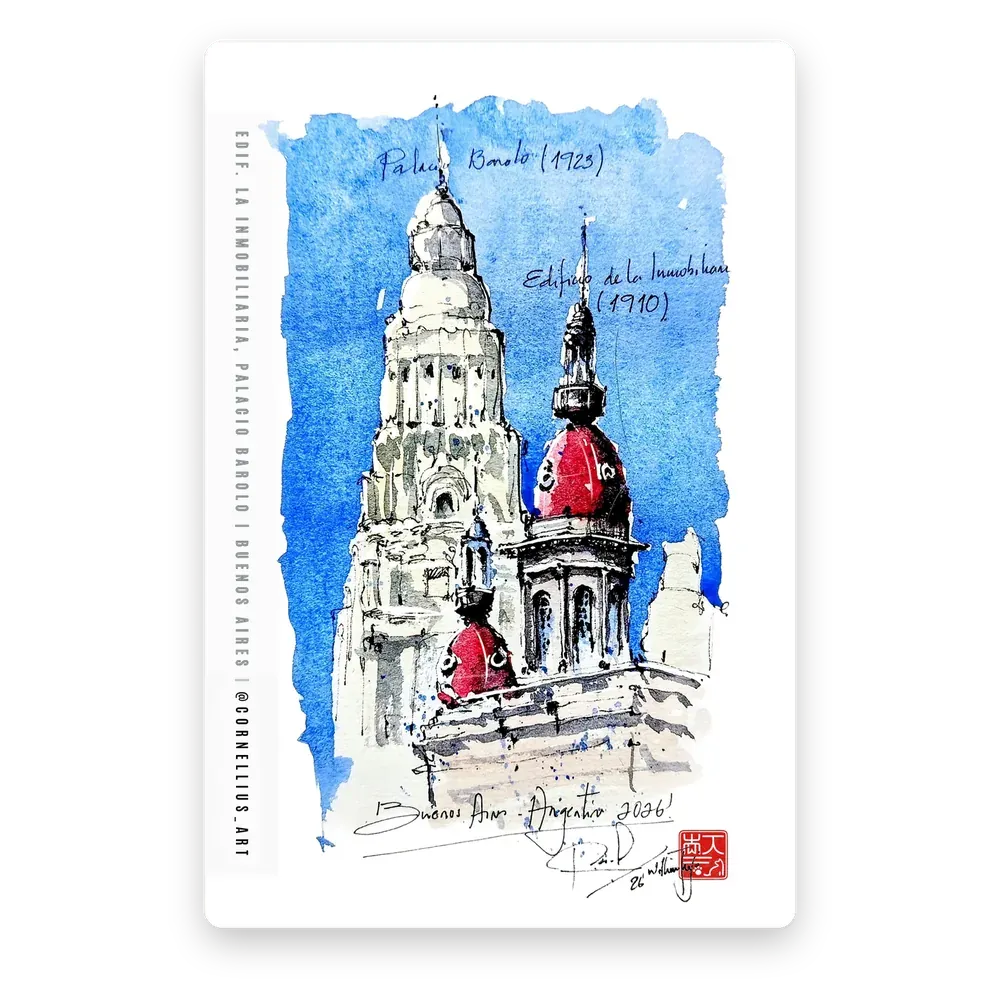 Postal del Palacio Barolo y el edificio La Inmobiliaria